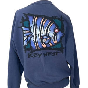 Vtg 90's Crazy Shirts Blue KEY WEST Florida FISH Sweatshirt USA Sz Small Grunge